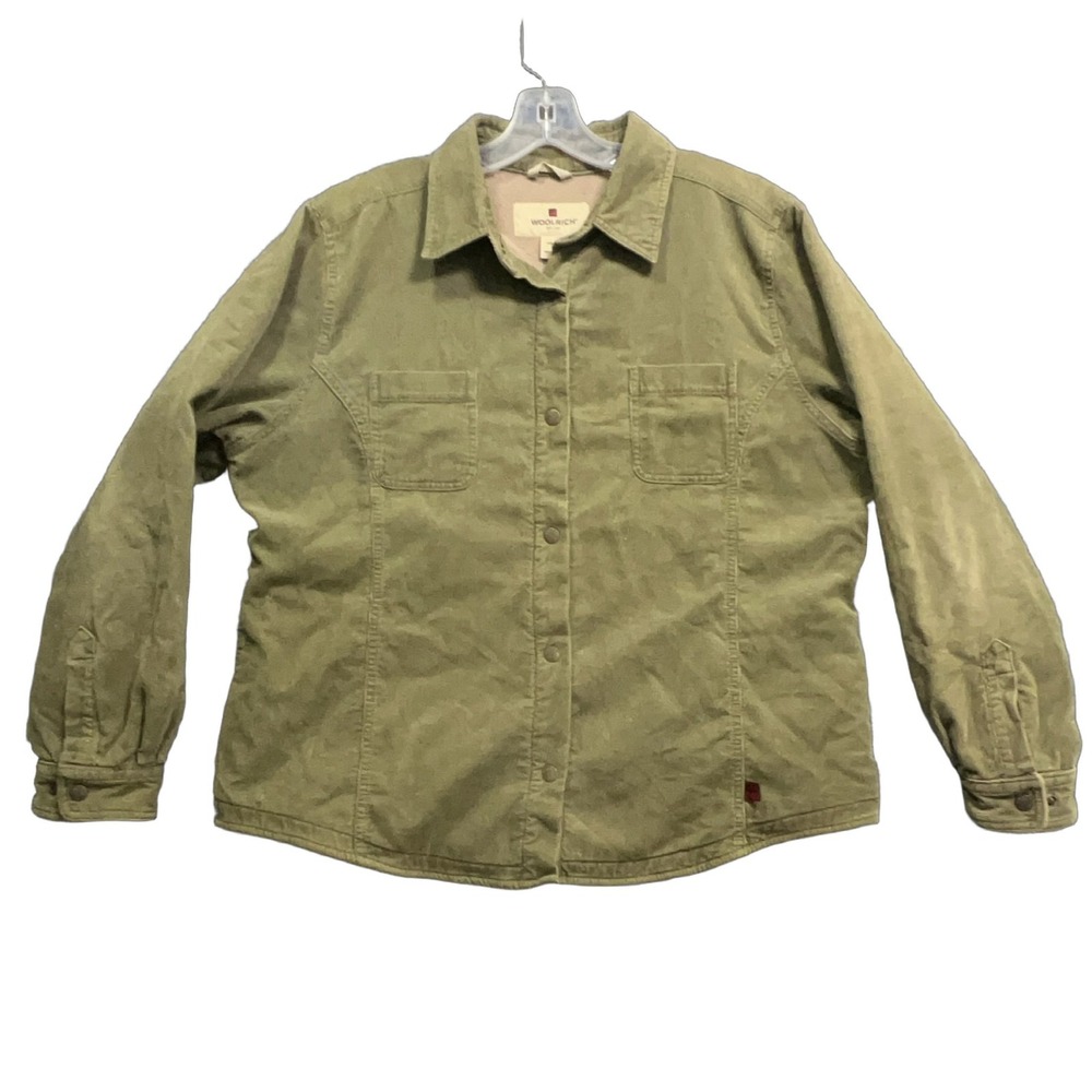 Woolrich 2302 Womens Corduroy Jacket XL Light Olive Button Lined Outdoor Coat